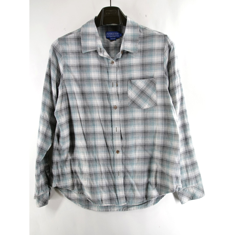 Pendleton Shirt Mens Large Button Up Gray Blue Plaid Long Sleeve Cotton Flannel